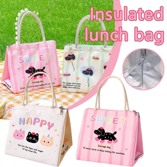 Cute Cartoon Insulated Picnic Lunch Bag Cooler Bag Bag Handbag Student Office Storage Camping Bento Outdoor Thermal W0M7