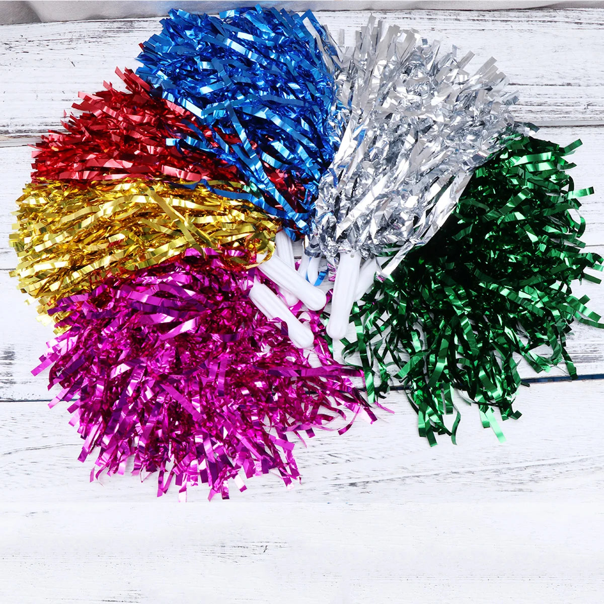 12pcs Straight Handle Cheering Poms Spirited Fun Cheerleading Kit Cheer Props for Performance Competition Cheering Sports Events