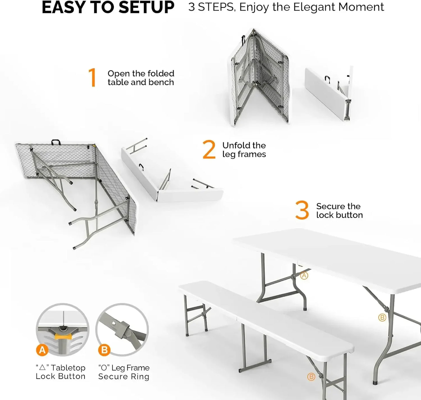 Picnic Table Set with 2 Benches, 6 Feet Camping Table Chair Set,3-Piece Folding Furniture for Indoor or Outdoor Use