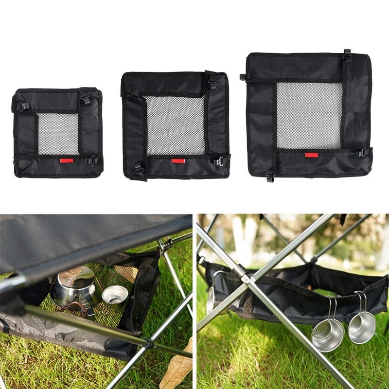Outdoor Folding Net Bag Picnic Under Table Storage Bag Desk Box Tripod Mesh Basket Organizer for Camping Table Rack Bag
