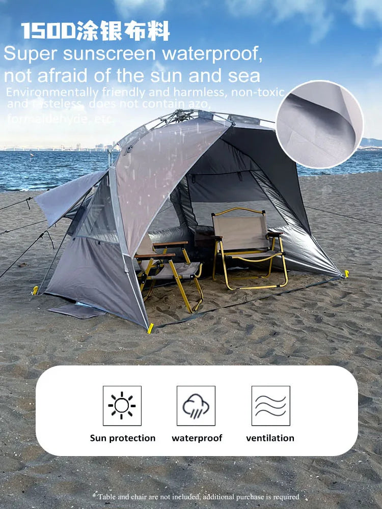 Outdoor 3-4 Person One-touch Camping Tent Quick Automatic Open Beach Tent Family Travel Picnic Park Sunshade Fishing Sunscreen