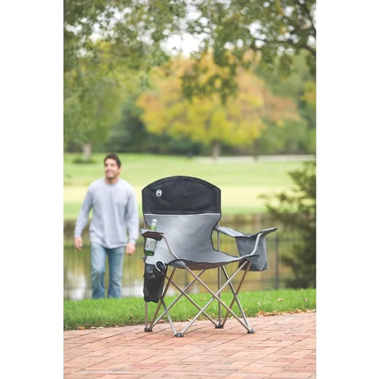 Portable Camping Chair with 4-Can Cooler, Fully Cushioned Seat and Back with Side Pocket and Cup Holder, Carry Bag Included