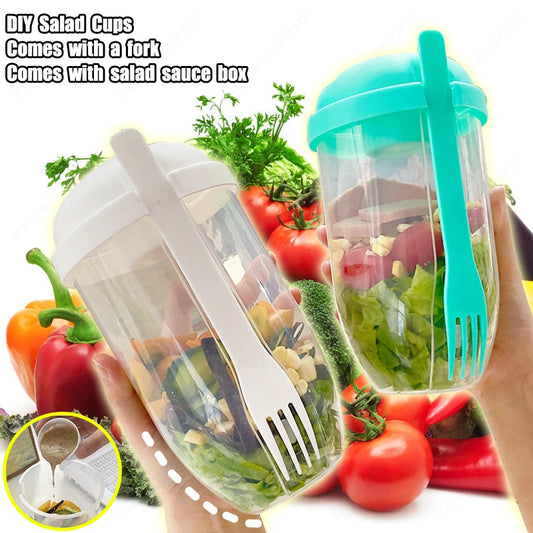 Portable DIY Salad Cups Breakfast Cereal Nut Yogurt Container Set with Fork Sauce Bottle Picnic Food Container Bento Lunch Box