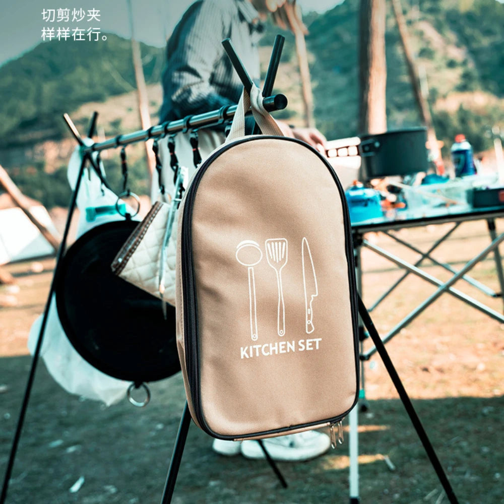 Outdoor Camping Cookware Storage Bag Cooking Utensil Organizer Kitchen Ware Container Bag Portable Picnic BBQ Tableware Pouch