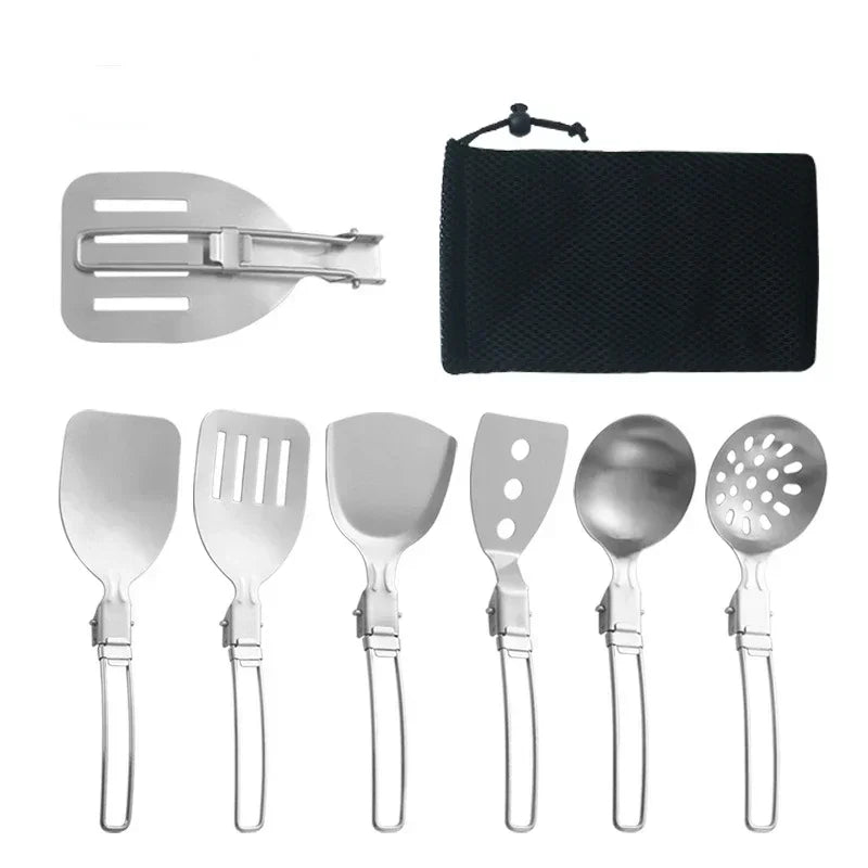 304 Stainless Steel Portable Kitchenware for Picnics Outdoor Camping Stir Frying Spatula Pot Folding Tableware Camping Outdoor