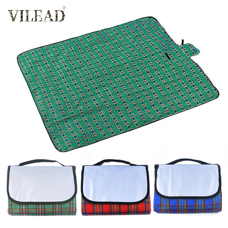 Vilead Folding Waterproof Picnic Mat Lightweight Cushion with Moisture-proof Plaided Pattern Sleep Camping Outdoors Accessories