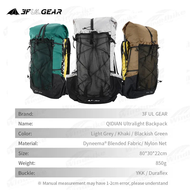 3F UL GEAR 40L+16L QIDIAN 2.0 Ultralight Camping Backpack Fashion Women/Men‘s Outdoor Sport Bag Waterproof Nylon Breathable Bag