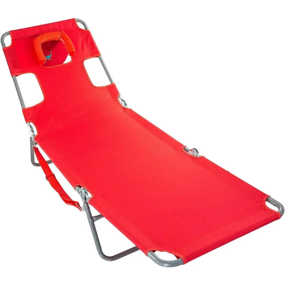Chaise Lounge Beach Chair for Adults with Face Hole - Versatile, Folding Lounger for Outside Pool, Sunbathing and Readin
