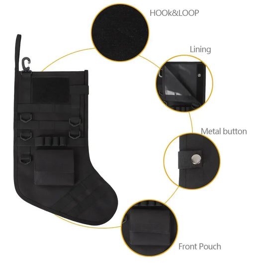 Ourdoor Large Christmas Stockings with Gear Webbing Tactical New Year Camping Hiking Traveling Xmas Stockings Flashlighs Holders