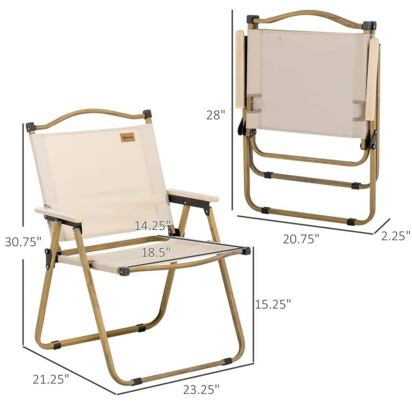 US Set of 2 Camping Chair, Lightweight Folding Chair, Portable Armchairs, Perfect for Festivals, Fishing, Beach, Khaki