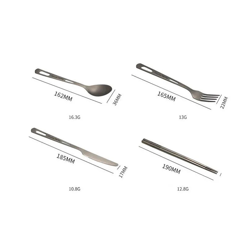 Pure Titanium Outdoor Mountaineering Picnic Camping Portable Knife Easy to Wash Tableware Fork Spoon Chopsticks Frosted Set