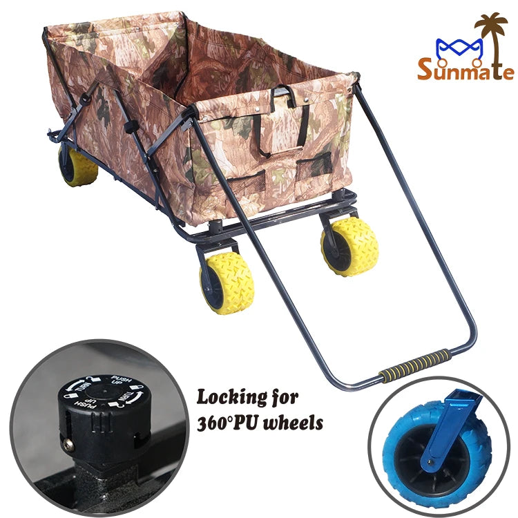 Outdoor Camping Wheeled Cart with Foldable Design for Hand Pushing and Adventure Wheeled Camping Wagon Cart Hand-Pushed Wheeled