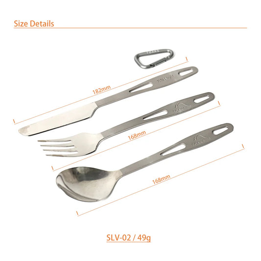 TOAKS SLV-02 Titanium 3-Pieces Cutlery Set Semi-Polished Outdoor Picnic and Household Dual-Use Fork Tableware Spoon