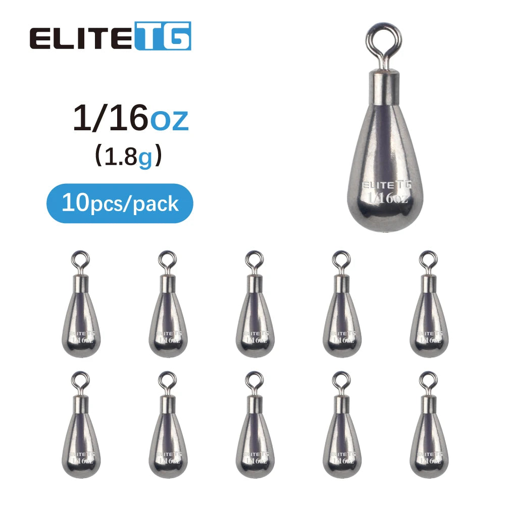 Elite TG 10Pcs Tungsten Tear Drop Sinker Weights Lead-free 1.3g-21g Salmon Bass Fishing Accessories Texas/Carolina Rig Connector