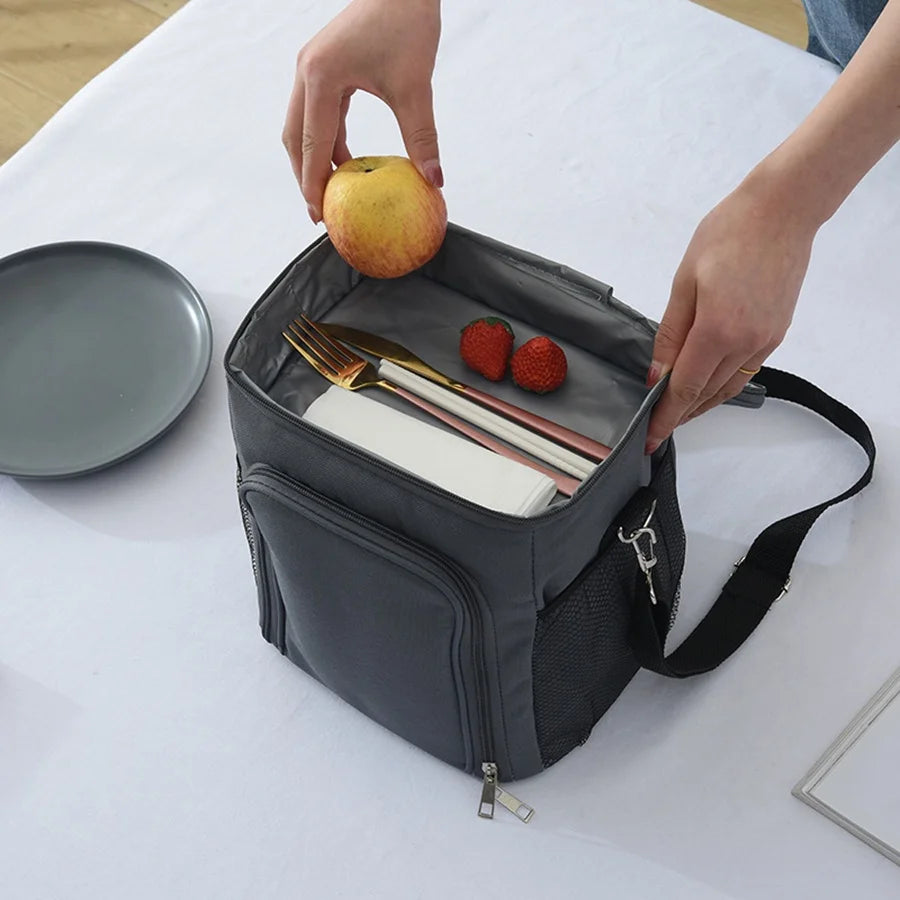 Thermal Insulated Lunch Bag Reusable Lunch Box With Adjustable Shoulder Strap Outdoor Oxford Cloth Large Capacity Insulation Bag