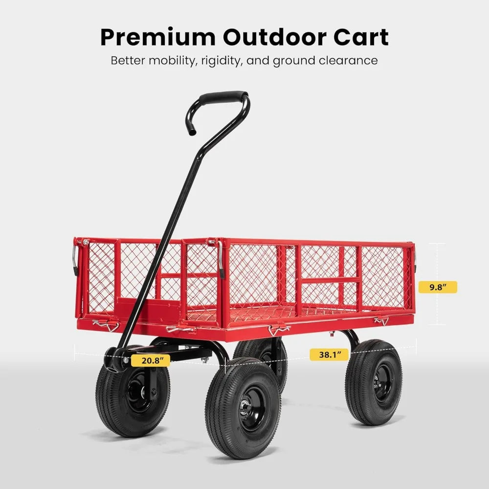 VIVOHOME Heavy Duty 880 Lbs Capacity Mesh Steel Garden Cart Folding Utility Wagon with Removable Sides and 4.10/3.50-4 inch