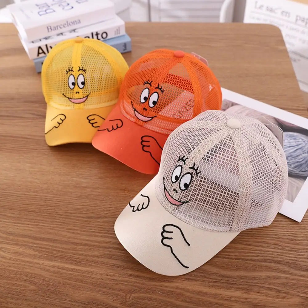 Beach Children Mesh Baseball Cap New Cool Cartoon Face Sun Hat Spring Summer Autumn Kids Hats Camping/Fishing