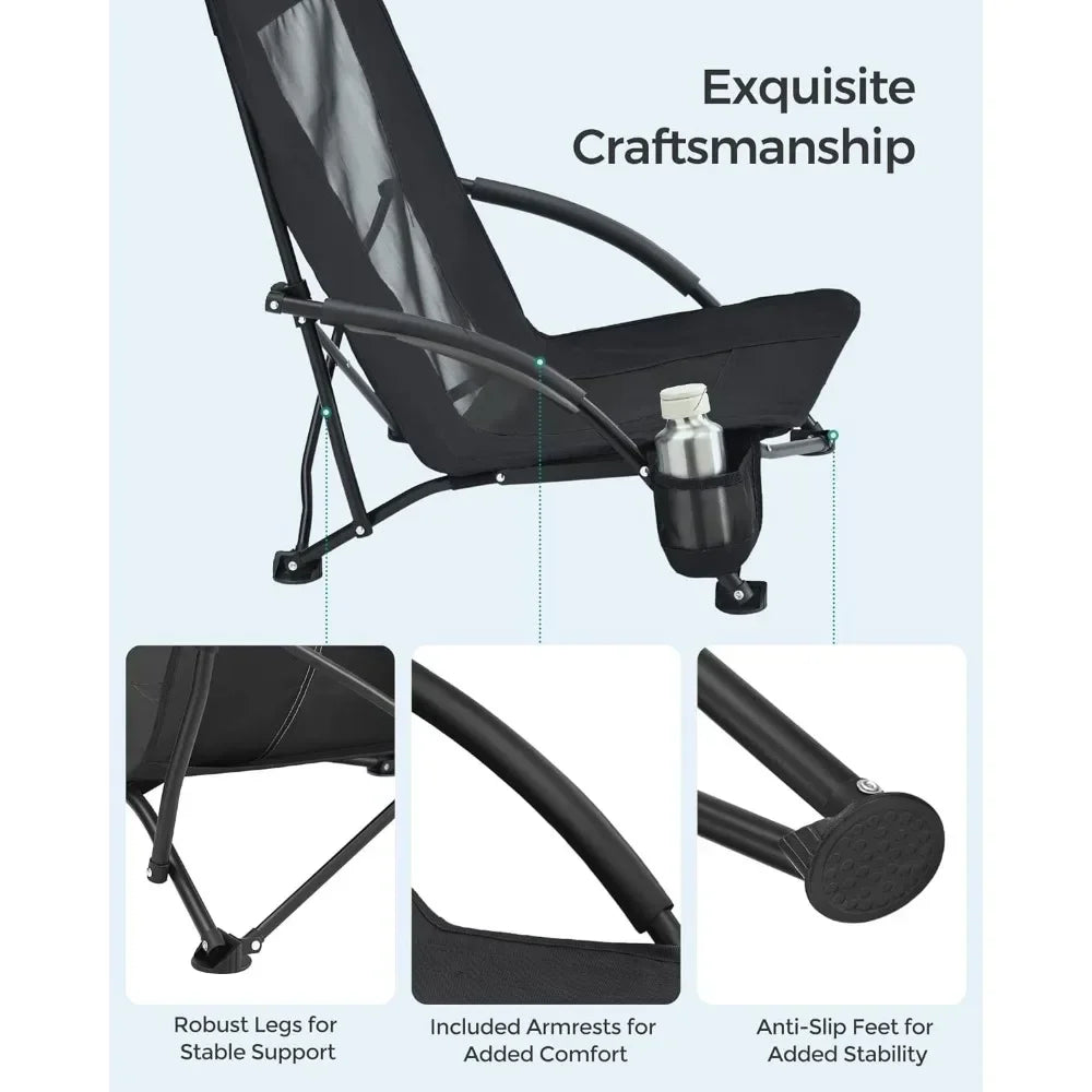 Cup Holder Camping Chair With High Backrest Folding Folding Chairs Comfortable Portable Beach Chair Heavy Duty Lightweight Table