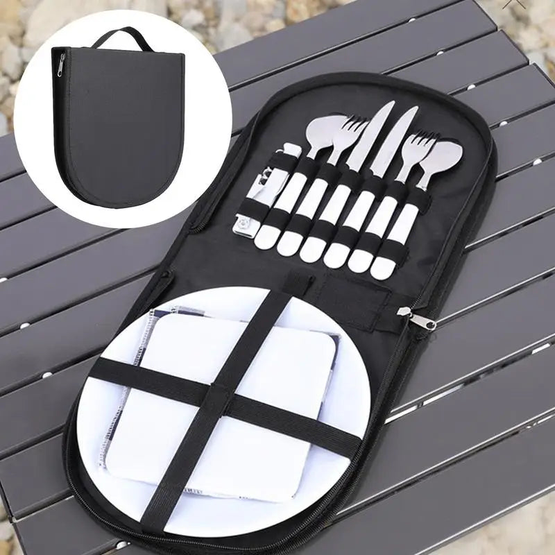 Camping Tableware Storage Bag Thickened Waterproof Oxford Cloth Picnic Folding Portable Storage Bag (excluding Tableware)