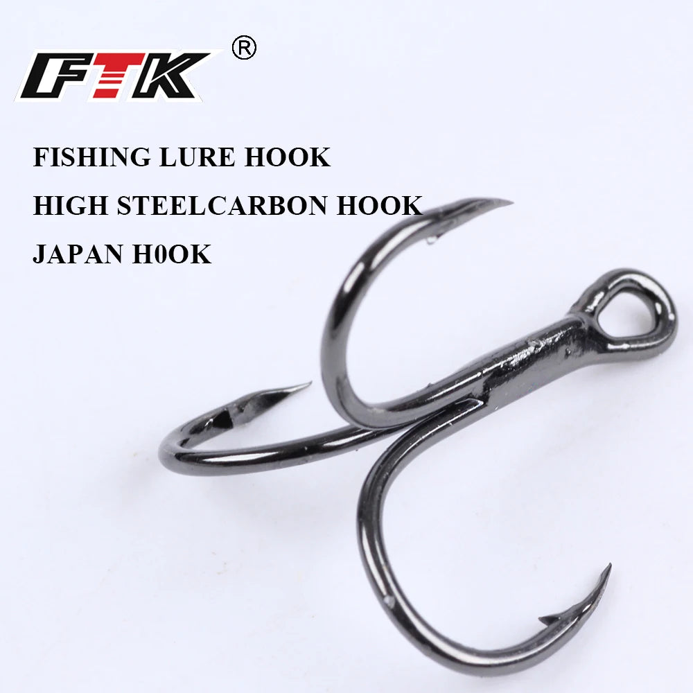 FTK 15-20pcs Overturned Treble Hook High Carbon Steel Black Fishing Hook 2/4/6/8/10# For Lure Triple Hook Fishing Tackle