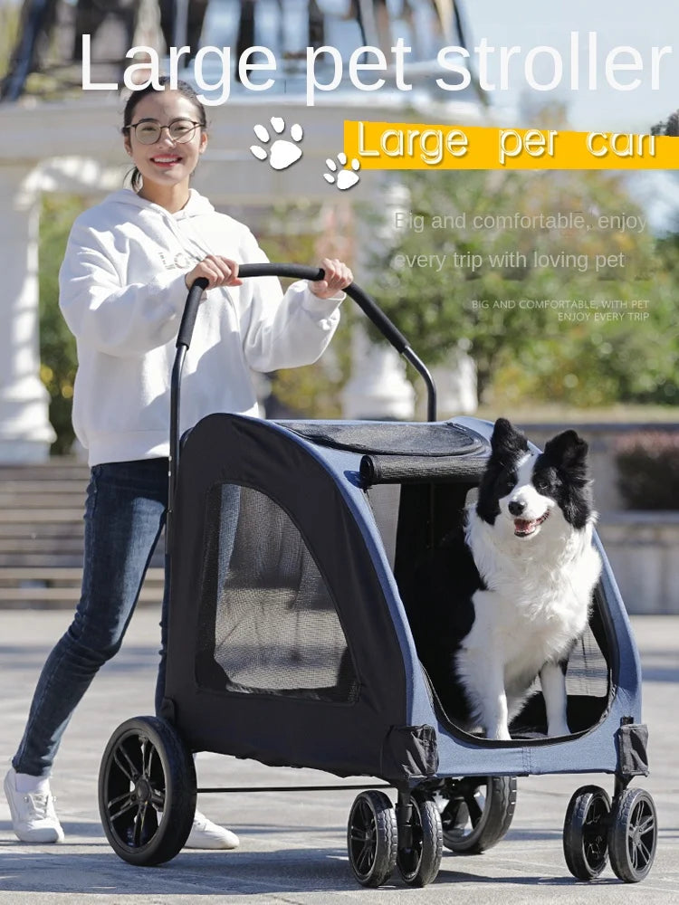 Large Pet Trolley One-Click Folding Dogs and Cats Convenient out Stroller Dog Walking Car Lightweight Folding Pet Supplies