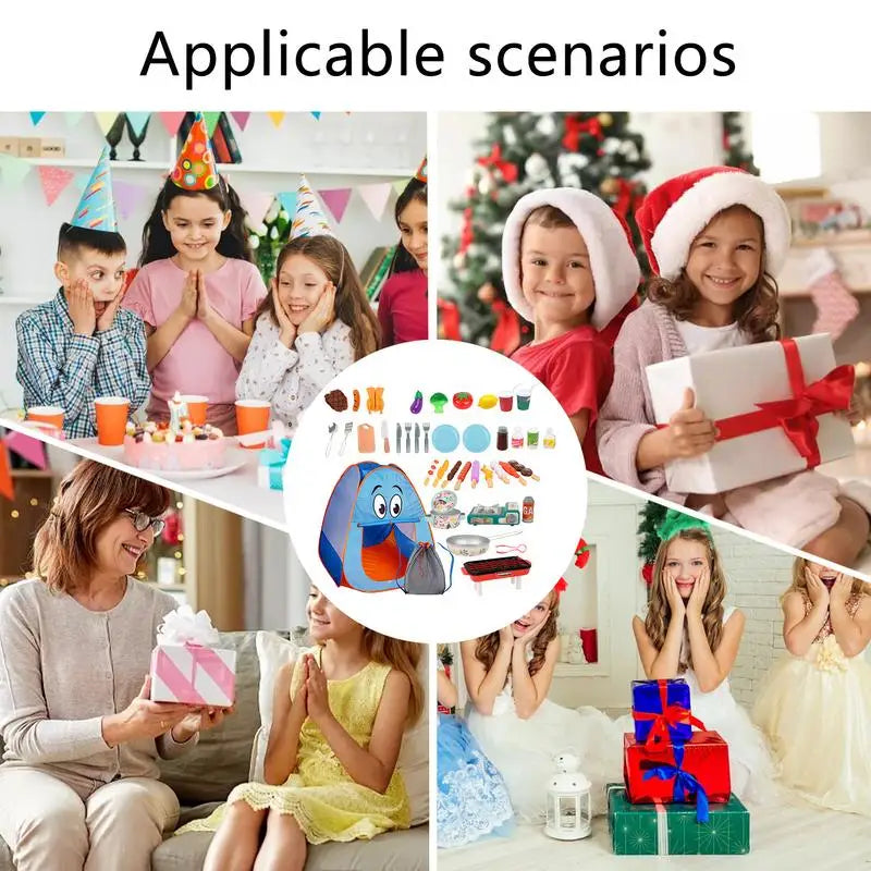 Camping Toy Toddler Tent Playset 40pcs Kids Camping Set With Tent Outdoor Food Toy Set For Toddler Pretend Play For Birthday