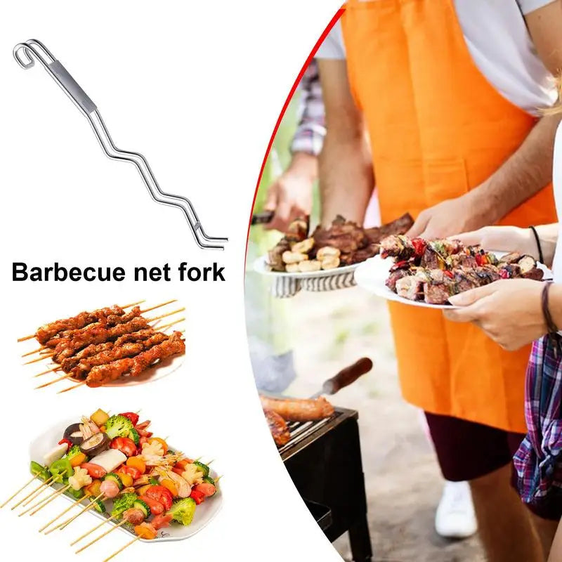 Stainless Steel Meat Fork Cooking Fork with Hook Non-Slip Handle Multi-Function Kitchen Gadget for Meat Barbecue Picnic Grilling