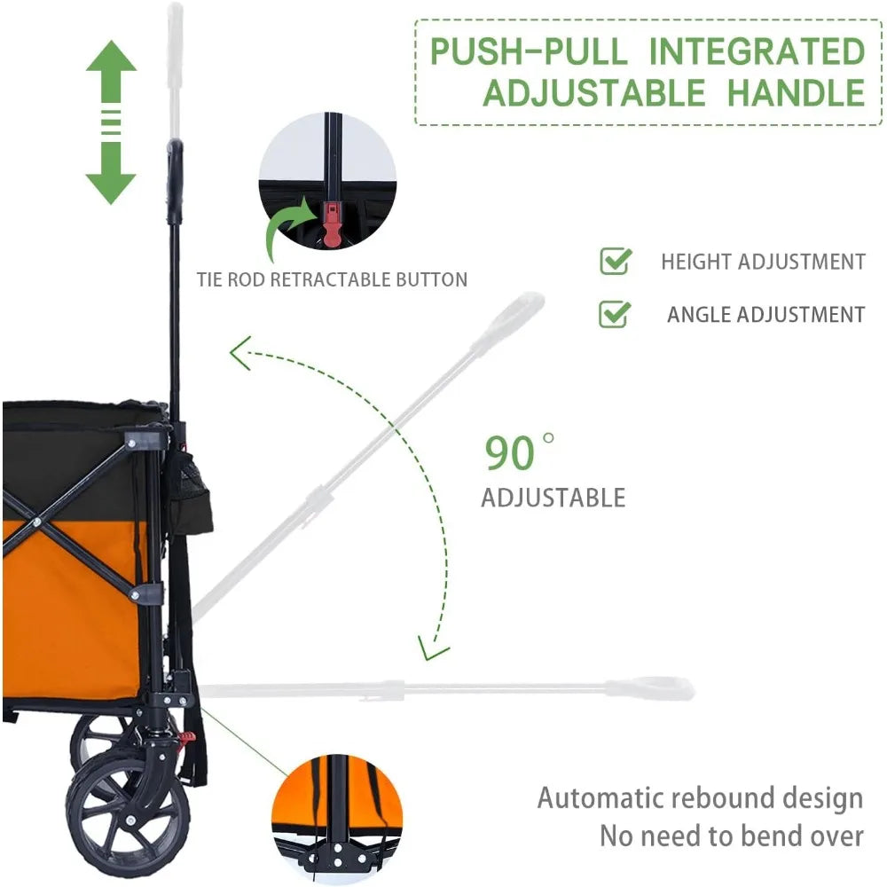 Collapsible Outdoor Utility Wagon Heavy Duty Folding Garden Portable Hand Cart with All-Terrain Beach Wheels, Adjustable Handle