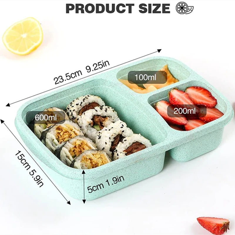 New Lunch Boxs Leak-Proof 3 Grid With Lid Camping Picnic Portable Plastic Food Fruit Storage Container Bento Box For Kids