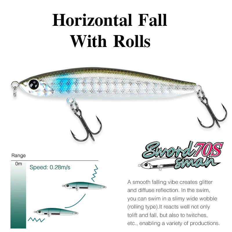 TSURINOYA 70S 70mm 7.6g Sinking Pencil Fishing Lure SWORDSMAN Bass Trout Artificial Hard Baits Long Casting Slim Lipless Lure