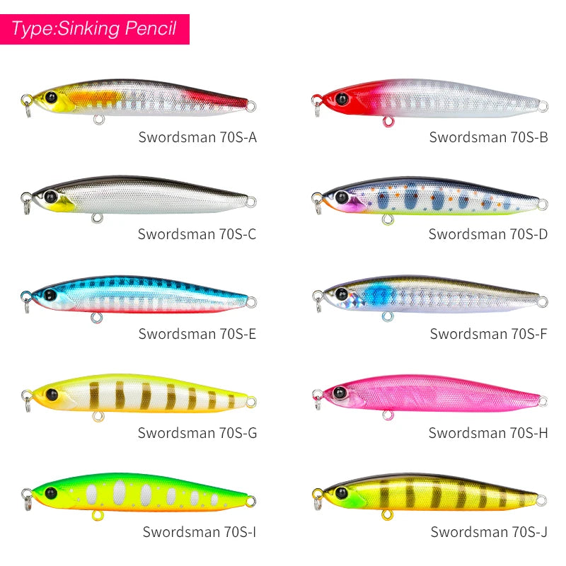 TSURINOYA 70S 70mm 7.6g Sinking Pencil Fishing Lure SWORDSMAN Bass Trout Artificial Hard Baits Long Casting Slim Lipless Lure