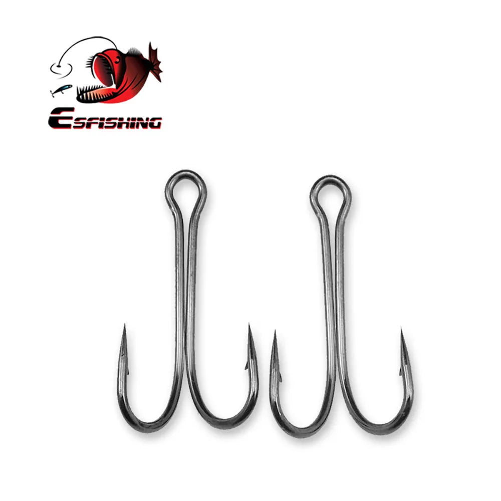 ESFISHING 10pcs Long Shank Double Hook Barbed High Carbon Steel Plating for Jig Bass Fishing Tackle For Soft Lures